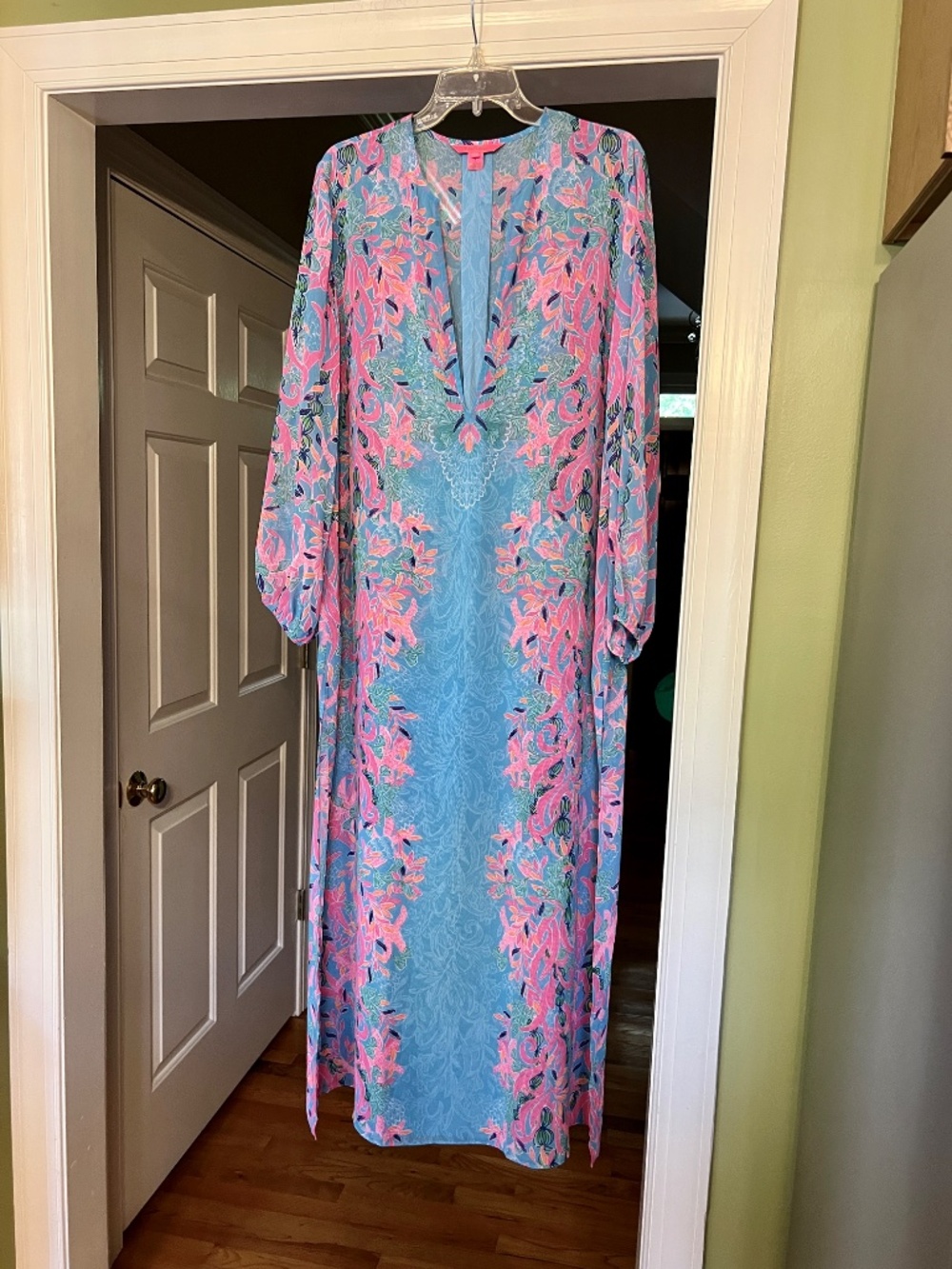 NWOT Lilly Pulitzer Frey Long Sleeve Maxi Cover Up Dress Seaweed Samba Size S/M - Picture 4 of 4